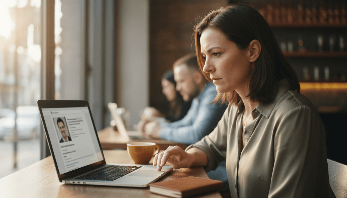 Professional reviewing executive movement data on laptop in workspace