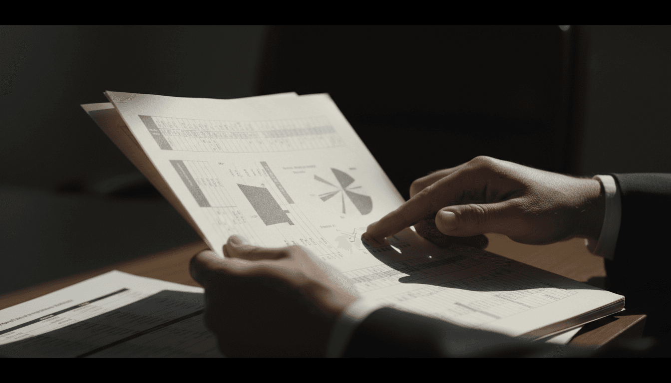 Close-up of hands reviewing a structured intelligence briefing document