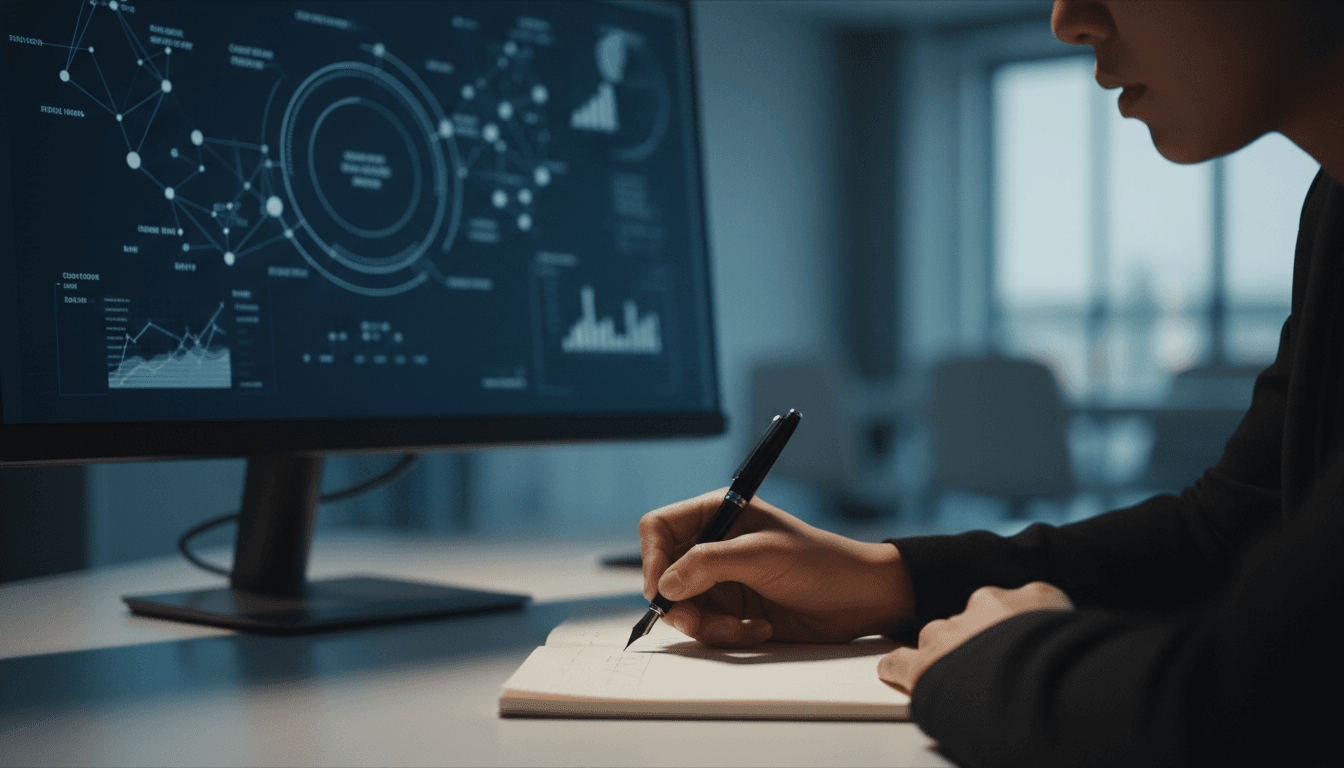 Professional analyzing structural signals and making strategic notes